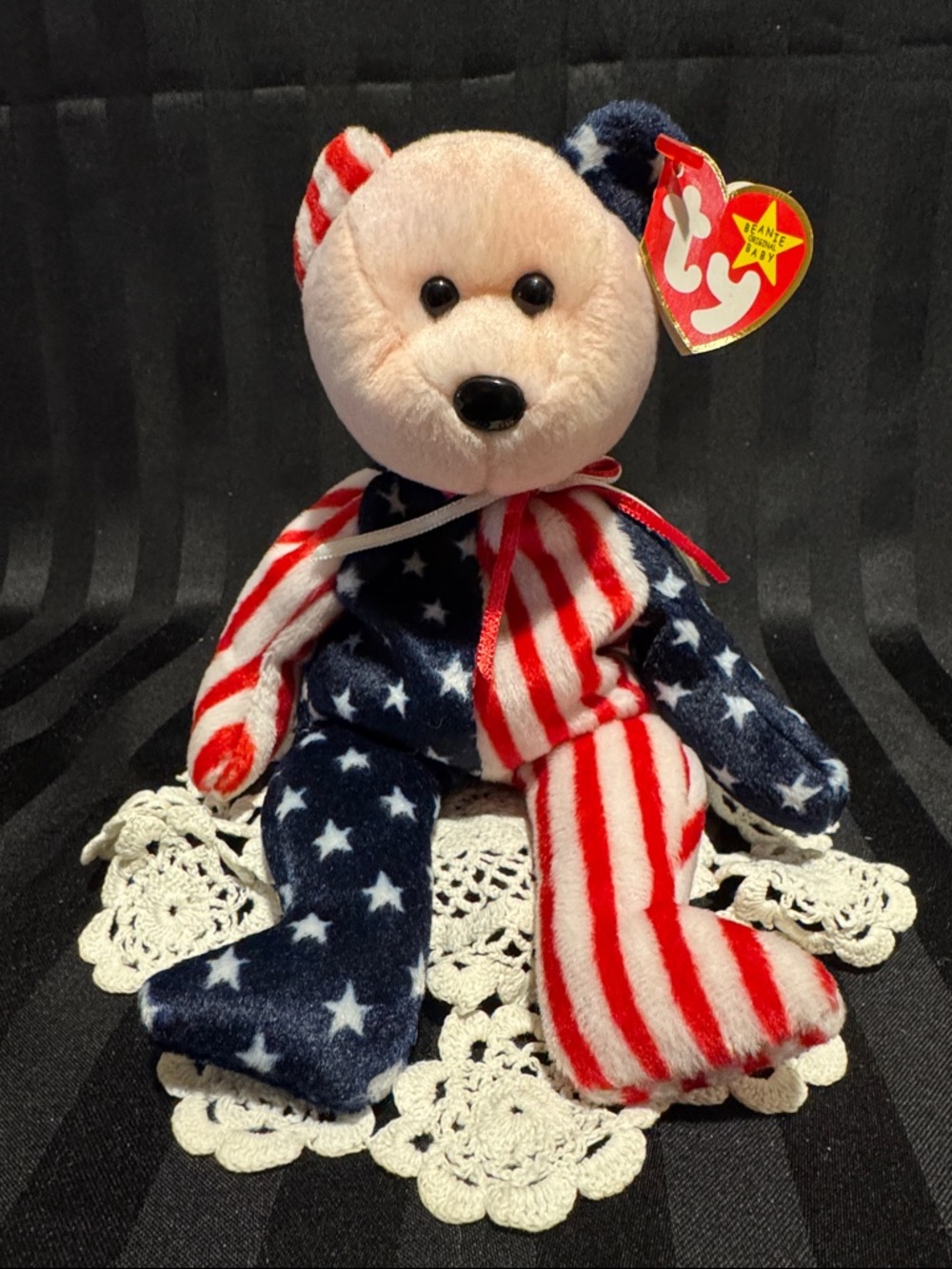 Patriotic Ty Beanie Baby White and Blue Bear